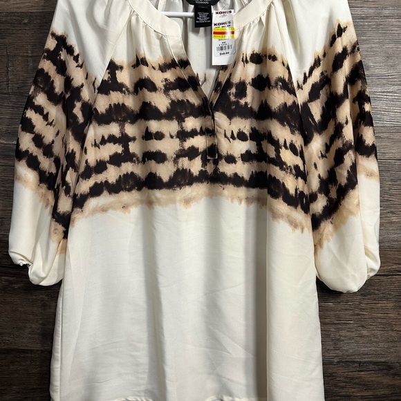 Simply Vera Vera Wang Cream and Brown Boxy Blouse - Picture 4 of 7